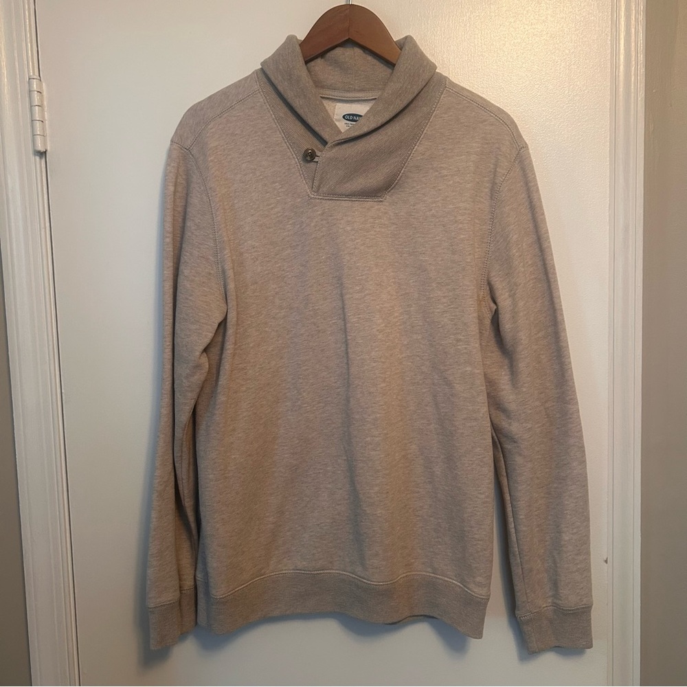 Old Navy Men's Beige Sweater with Shawl Collar